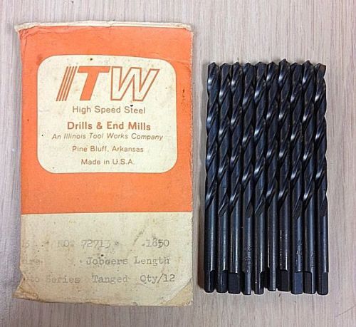 8 itw drill bits 3/16&#034;x3-1/2&#034; jobbers lenght .1850&#034; no.72713 auto series tanged for sale