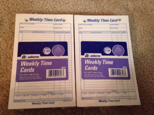 Lot of 2 Adams Weekly Time Cards 9616 - 4 1/4&#034; x 6 3/4&#034;-100 ct Each (200) - New