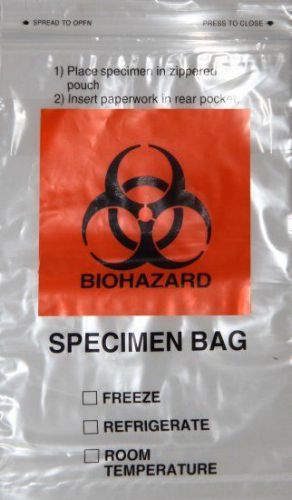 Specimen bag 6&#034;x9&#034; (1,000 per case) biohazard bag with extra pocket for sale