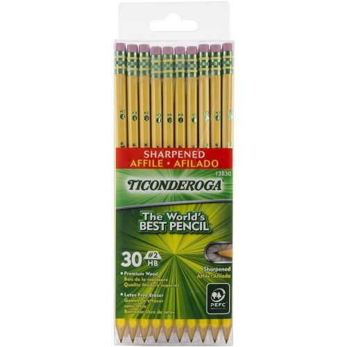 New Dixon Ticonderoga Wood-Cased #2 HB Pencils, Pre-Sharpened, Box of 30, Yellow