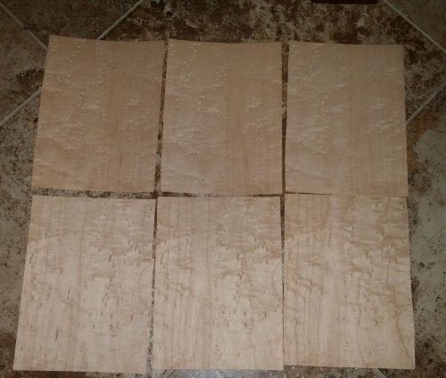 6 consecut. pieces raw birdseye maple wood veneer 8.9&#034; x 6.5&#034; each 1/42