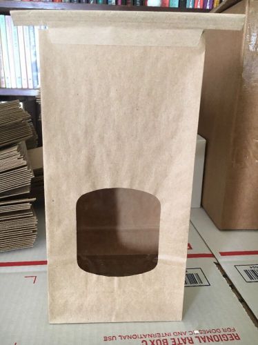 1 lb. Natural Brown Kraft Window Tin Tie Coffee Bags with Polyactide (PLA) Liner