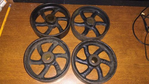 Set 4 vtg platform barn scale 5&#034; cast iron wheel lamp base steampunk antique old for sale