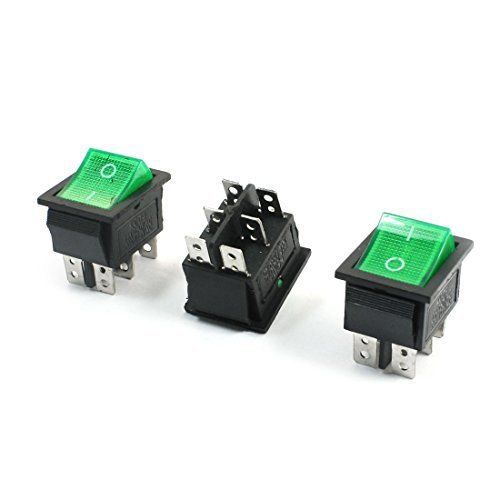 Uxcell ac 250v 15a 125v 20a dpdt 2no 2nc 6pin solder green rocker switch 3pcs for sale