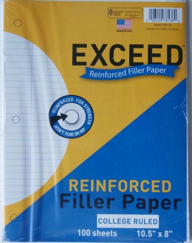 Exceed Reinforced Filler Paper, College Ruled, 100 Sheets, 10.5&#034; x 8&#034;