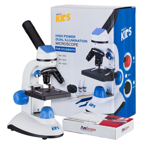 AMSCOPE-KIDS 40X-1000X Dual Illumination Microscope for Kids (Blue)