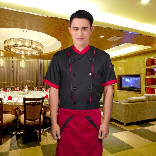 Unisex Kitchen Cooker Short Sleeve Working Uniform Chef Waiter Waitress Coat Top