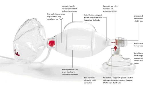 Ambu spur ii disposable manual resuscitator adult ambu bag (pack of 2 piece) for sale