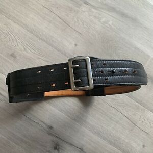 Don Hume Leather Basket Weave Duty Belt W/Silver Buckle Size 34 PLUS AMMO HOLDER