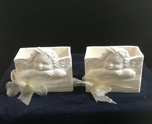 Vintage  Porcelain Cupid Awakens All White | Business Card Holder