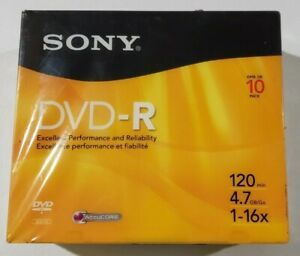 Sony AccuCORE DVD-R 10 Pack 120 Min 4.7 GB Blank Discs with Cases New Sealed