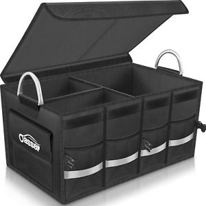 Trunk Organizer Storage Waterproof Collapsible Durable with Foldable Cover Black