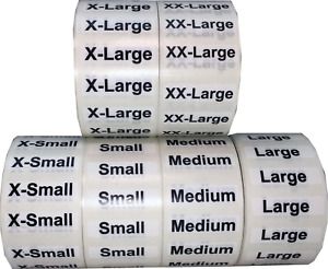 Xs-Xxl Clothing Size Strip Labels 1.25 X 5&#034; 1 Roll Each 125 Adhesive Stickers Pe