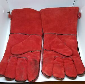 13 Inch Welding Gloves Heat Resistant Lined Leather Red