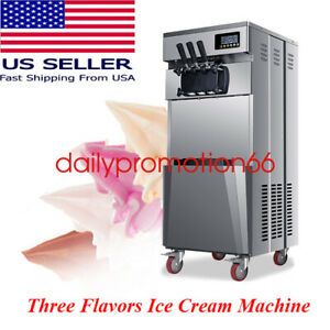 20L/H Commercial 3 Flavors Soft Ice Cream Machine Stainless Steel Automatic 110V