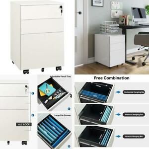 Devaise 3 Drawer Locking File Cabinet, Under Desk Metal Filing Cabinet For Legal