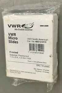 VWR 48312-014 MICRO MICROSCOPE SLIDES FROSTED 1&#034; X 3&#034; X 1.2 MM THICK 72 PC PACK