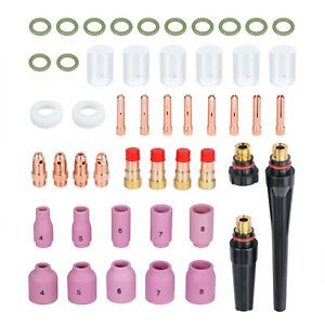 49pcs TIG Welding Torch Stubby Gas Lens Kit #10 Pyrex Glass Cup For WP-17/18/26