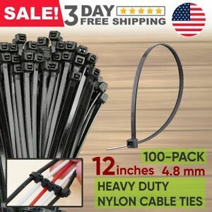 Cable &amp; Wire Zip Tie Heavy Duty For Tree Nylon Push Mount 12&#034;x0.18&#034; Black 100Pcs