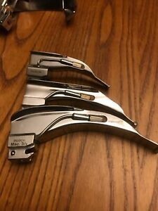 Rusch Emerald Fiber Optic Laryngoscope Blade Mac  Set Of 3, #1,2,3! Nice Used!