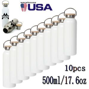 NEW 10pcs Portable Bamboo Lid Powder Coated Stainless Steel Bottle 500ml/17.6oz