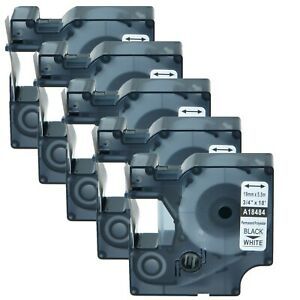 5PK 18484 IND Polyester Label Tape for Dymo Rhino 6500 Black on White 3/4&#034;