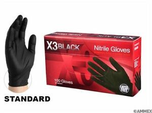 X3 Ammex Large Black Nitrile Gloves - 4MIL - Powder &amp; Latex Free - Case of 1000