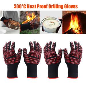 2x Heat Resistant BBQ Oven Gloves 500 Degree Pot Holder Cooking Mitts Pair
