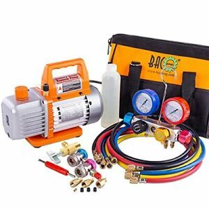 Professional Vacuum Pump &amp; Manifold Gauge Set - HVAC A/C Refrigeration Kit -