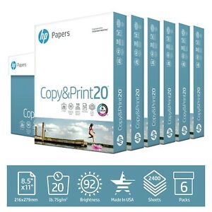 HP Printer Paper Copy&amp;Print 20lb, 8.5 x11, 6 Pack Case, 2,400 Sheet