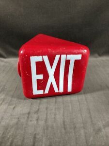 Exit Sign Glass Light Fixture Red With White Lettering Vintage Wall Mount