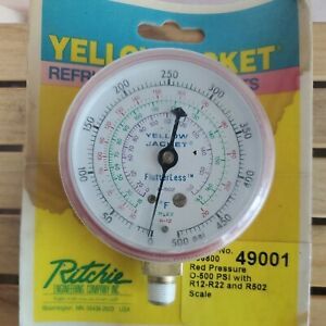 Yellow Jacket 49001 Gauge,2-1/2 In Dia,High Side,Red,500 Psi