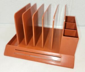 Vintage Max Klein Plastic Orange Desk Table Letter Office Pens Bills Organizer
