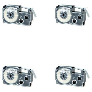 4PK Compatible with Casio XR-12X Black on Clear Label Tape for EZ KL-60 12MM