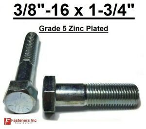 3/8-16 x 1-3/4&#034; (PT) Hex Bolt Zinc Plated Grade 5 Cap Screw Coarse Thread