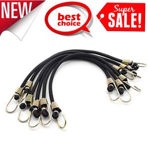 6 Pack Mini Bungee Cords with Hooks 10 Inch Black Elastic Rope Rubber 6 pack