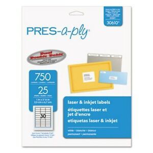 Avery Pres-A-Ply Laser Address Labels, 1 x 2-5/8, White, 750/Pack (AVE30610)
