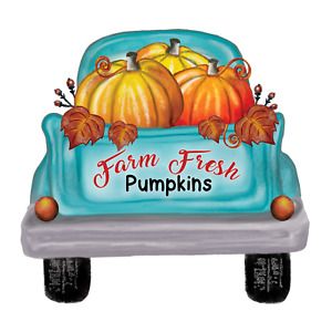 Sublimation Heat Transfer Farm Fresh Pumpkin Autumn Leaves Fall Blue Truck