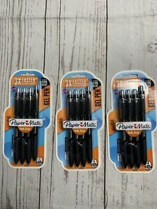 (3) Paper Mate Gel Pens InkJoy Dries 3X Faster Fine Point 0.5mm Black 4 Count