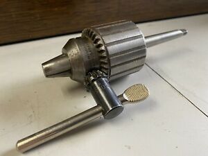 Jacobs Drill Chuck No.34 &amp; Key Vintage 0-1/2&#034; Cap #1 Morse Taper Arbor