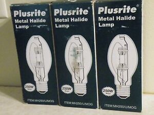 LOT of 3 Plusrite ED28 250W Mogul Metal Halide Lamp Light Bulb MH250/U/MOG NEW