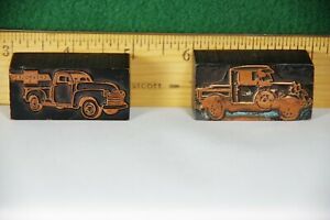REDUCED!! -- Printer Blocks Chevrolet Pickup and Ford(?) pickup  Wood &amp; Copper