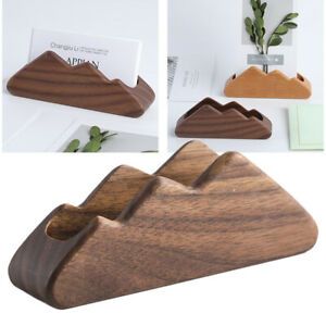 Wood Business Card Holder Gift Mountain Shape For Desk Home Decor Single Pocket