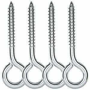 304 Stainless Steel Screw Eyes,Heavy Duty Screw in Eye Hook,Metal Eye3.2&#034; 4 Pack