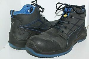 MENS PUMA DEISM STEEL TOE LEATHER BLACK &amp; BLUE WORK BOOTS SIZE 13 ASTM F2413-11