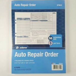 Adams Garage Repair Order Forms 8.5 x 11.44 Inches 3 Part 50 Sets White and Blue