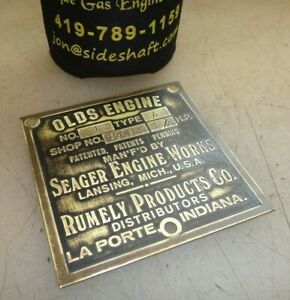 1-1/2hp SEAGER OLDS RUMELY PRODUCTS CO NAME TAG Hit and Miss Gas Engine OILPLULL