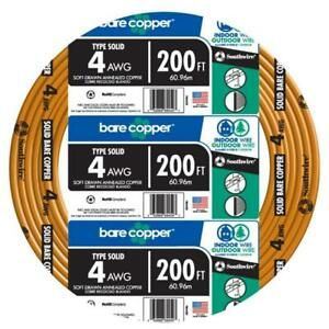 Southwire Solid SD Bare Copper Grounding Wire 200-Ft 4-Gauge