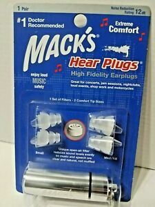 Mack’s Hear Plugs High Fidelity Earplugs 12 dB Sz Sm/Med/Lg Clear W/Case