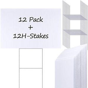 PLULON 12 Pcs Blank Yard Writing Boards Yard Lawn Signs with H-Stakes, 18 X 12 I